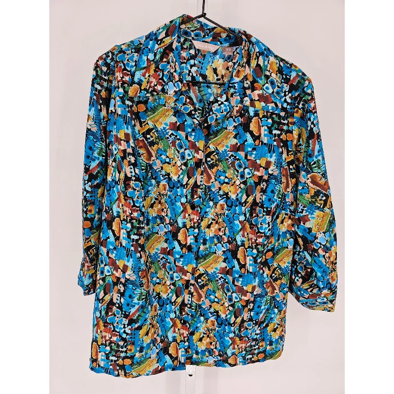 One-DAY Sale White Stag Womens Sz 1X Long Sleeve Button Down Shirt Blue Abstract Print One-DAY Sale White Stag Womens Sz 1X Long Sleeve Button Down Shirt Blue Abstract Print