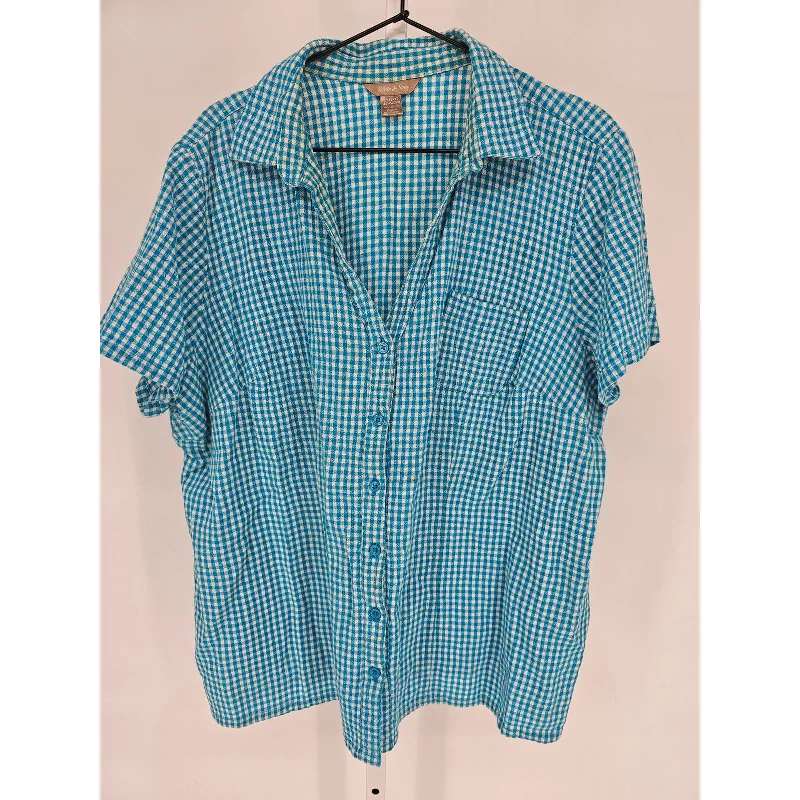Anniversary Sale White Stag Womens Sz 2X Short Sleeve Button Up Plaid Shirt Bright Blue