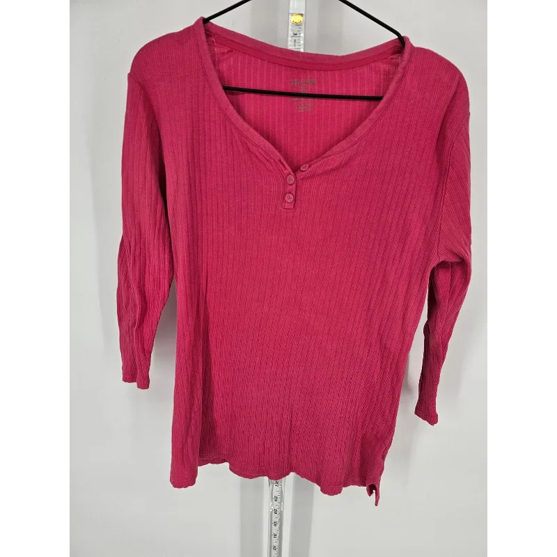 Limited Quantity White Stag Womens Sz L 3/4 Sleeve Ribbed Shirt Dark Pink V Neck