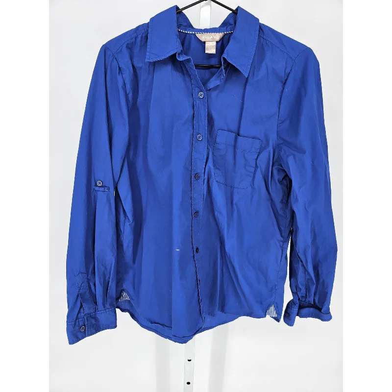 Special Promotion White Stag Womens Sz M Long Sleeve Button Up Dress Shirt Blue 100% Cotton Special Promotion White Stag Womens Sz M Long Sleeve Button Up Dress Shirt Blue 100% Cotton