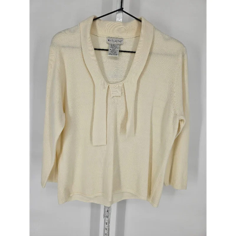Deep Discounts White Stag Womens Sz M Long Sleeve Knit Blouse Bow Front Vintage Cream