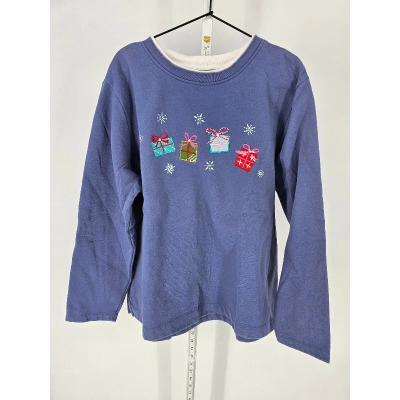 Deal Dash White Stag Womens Sz XL Crew Neck Sweatshirt Purple Christmas Present