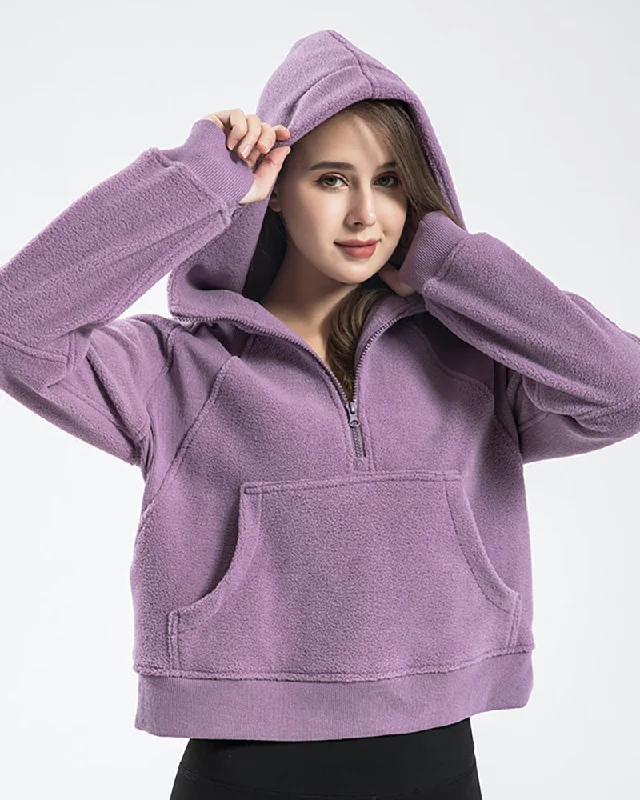 Factory Direct Sale Winter Long Sleeve Sports Running Zipper Hoodies Pocket Yoga Tops Purple Black Blue S-2XL
