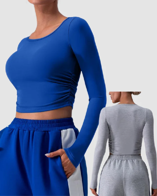 Year-End Sale Woman Long Sleeve Solid Color Crew Neck Running Breathable T-shirt Blue Gray White S-XL Year-End Sale Woman Long Sleeve Solid Color Crew Neck Running Breathable T-shirt Blue Gray White S-XL