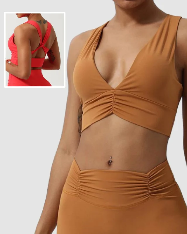 Online Exclusive Woman V-Neck Yoga Fitness Shockproof Pad Sports Bra S-XL