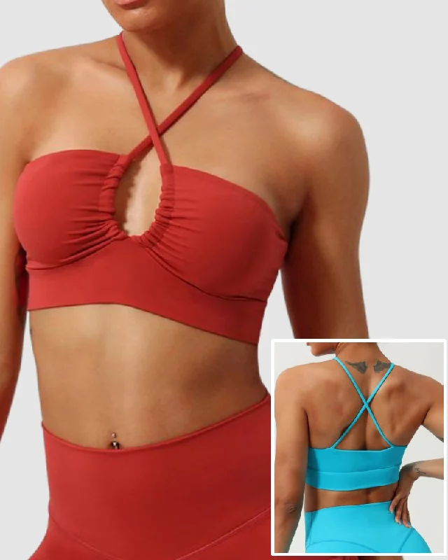 Today’s Special Women Halter Neck Ruched Hole Yoga Fitness Cross Back Sports Bra S-XL Today’s Special Women Halter Neck Ruched Hole Yoga Fitness Cross Back Sports Bra S-XL