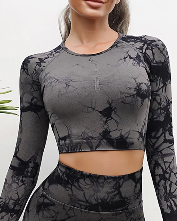 Special Discount Women Long Sleeve Tie Dye Sports Tops S-L