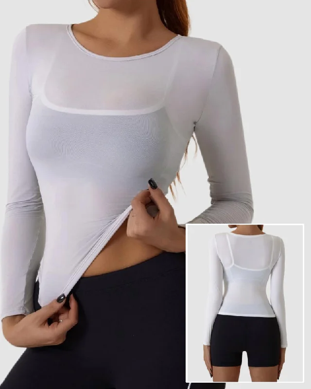 Time-Limited Offer Women See Through Long Sleeve Slim Running Sports T-shirt S-XL
