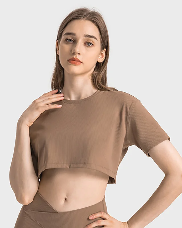 Price Fest Women Short Sleeve O-neck Mini Crop T-shirt Yoga Tops Sports Top 4-12