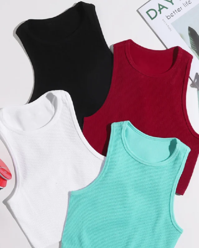 Sale Event Women Short Sleeveless Solid Color Crew Neck Sports Vest S-L