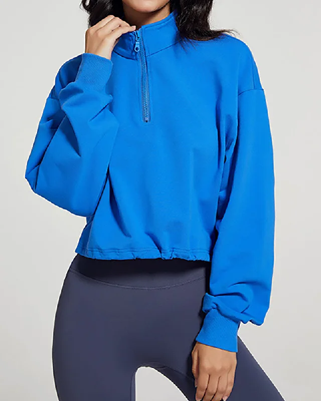 Savings Event Women Solid Color Zipper Neck Pullover Long Sleeve Sweatshirt Sports Top S-L