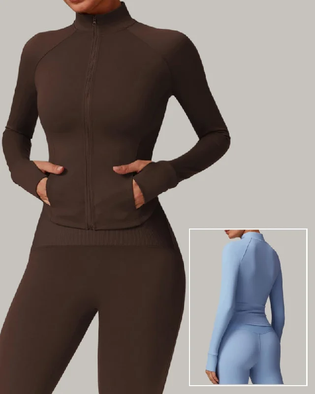 Discount Days Women Stand Collar Long Sleeve Slim Warm Running Sports Coat S-XL