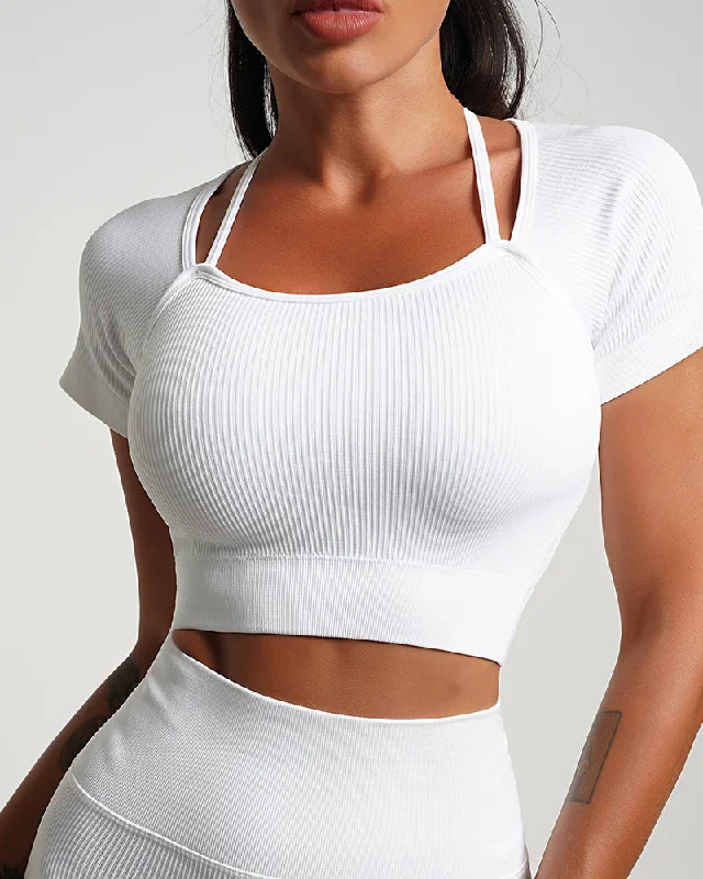 Reduced Prices Women Tight Knit Solid Color Short Sleeve Yoga Tops S-L