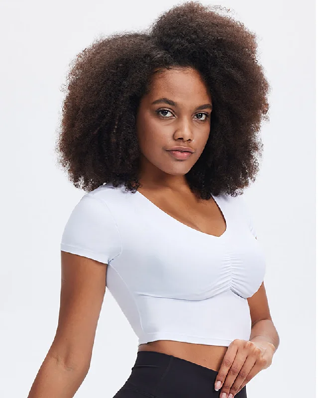 Don't Wait Women V Neck Short Sleeve Elastic Slim Traning Fitness T-shirt S-XL