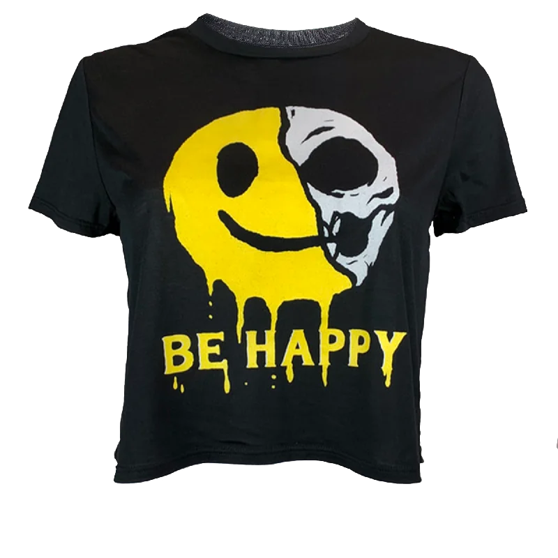 Clearance Sale Women's Crop-T - Be Happy - Black