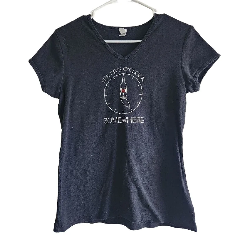 Price Drop Alert Womens Sz L It's 5 O'Clock Somewhere Rhinestone Wine Bottle Shirt Black Price Drop Alert Womens Sz L It's 5 O'Clock Somewhere Rhinestone Wine Bottle Shirt Black