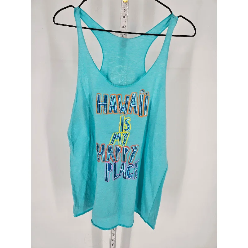 Bargain Prices Womens Sz XL Hawaii Is My Happy Place Racer Back Tank Top Bright Blue Loose Fit
