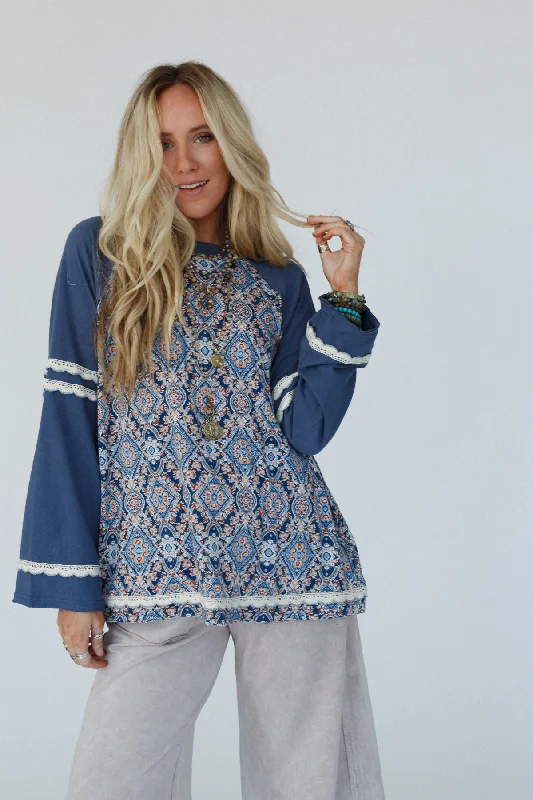 Holiday Sale Wonder Valley Mix Print Top - Navy