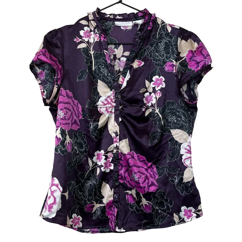 Bargain Blast Worthington Womens Sz 12 Button Down Satin Blouse Purple Floral
