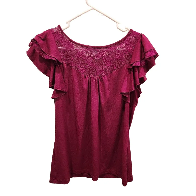 Discount Days Worthington Womens Sz M Ruffled Sleeve Short Sleeve Blouse Dark Pink
