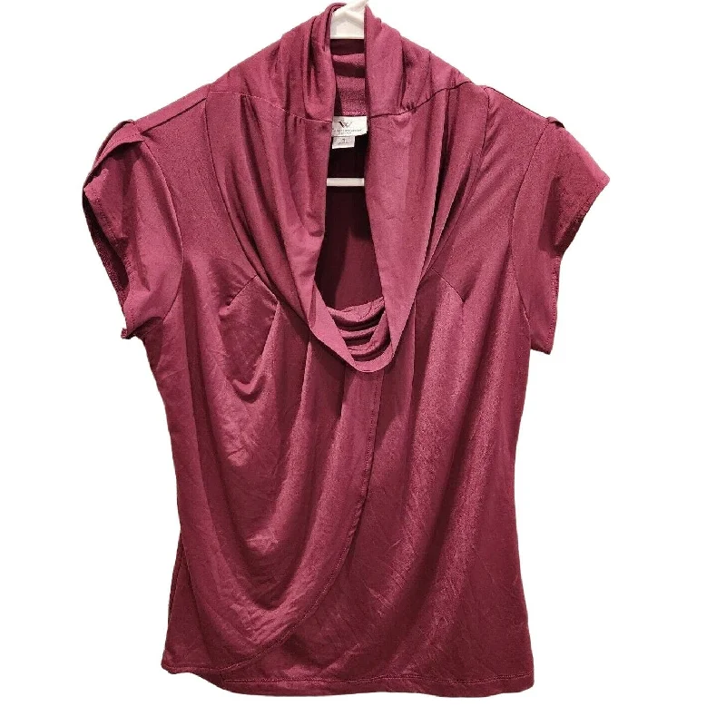 Price Break Worthington Womens Sz S Cowl Neck Short Sleeve Blouse Maroon Shiny
