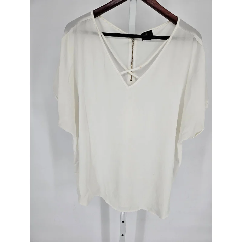 Deal Mania Worthington Womens Sz XL Short Sleeve Flowy V Neck Blouse Cream Semi Sheer