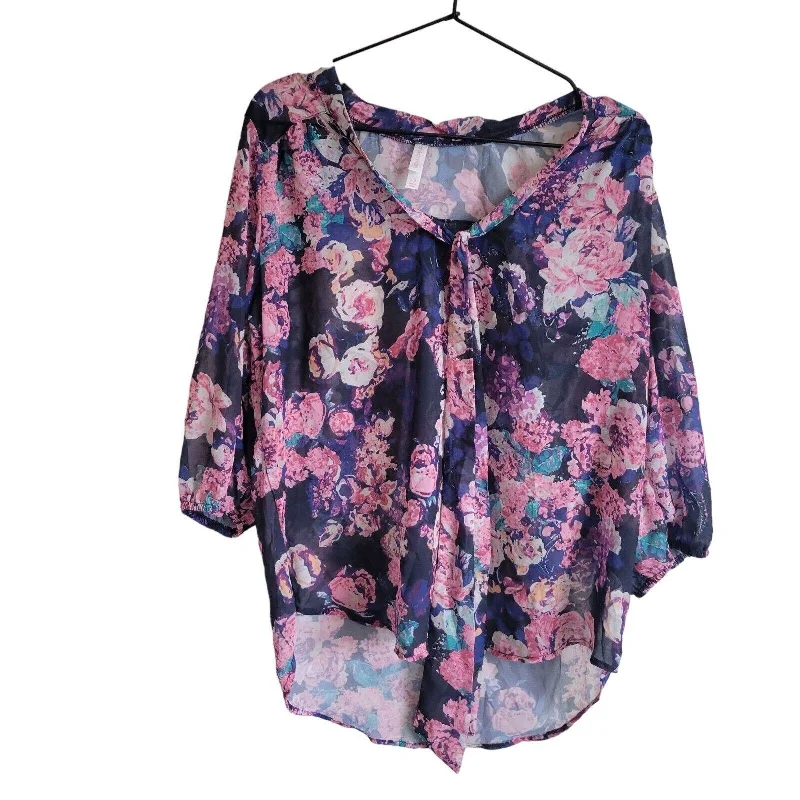 Reduced Prices Xhilaration womens Sz L High Low Hem 3/4 Sleeve Floral Blouse