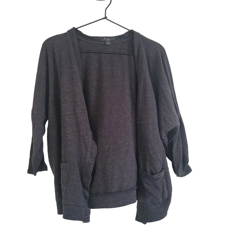 Weekend Deal XXI Womens Sz L 3/4 Sleeve Button Front Cardigan Sweater Black w/ Pockets