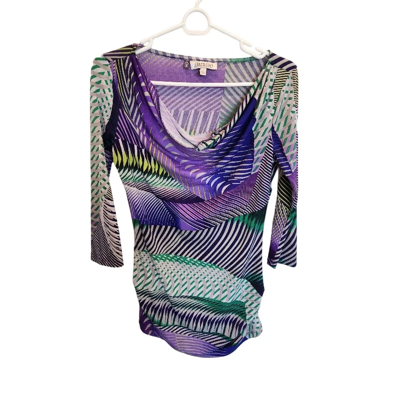 Limited Time Offer Y2K Jennifer Lopez Womens Sz S 3/4 Sleeve Scoop Neck Blouse Purple Print