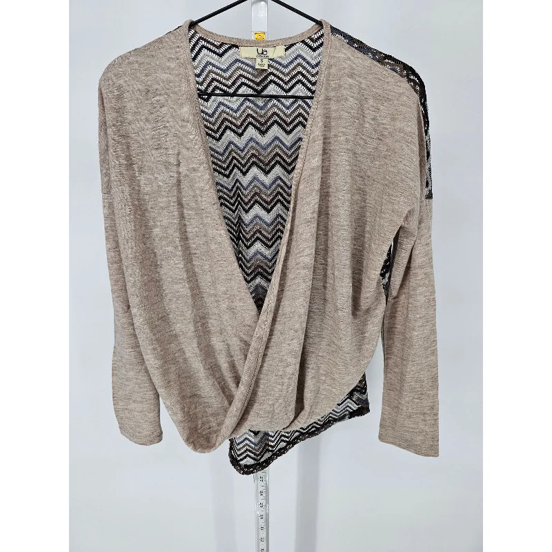 Inventory Reduction Ya Los Angeles Womens Sz S Long Sleeve Draped Front Bluse Beige Chevron Knit