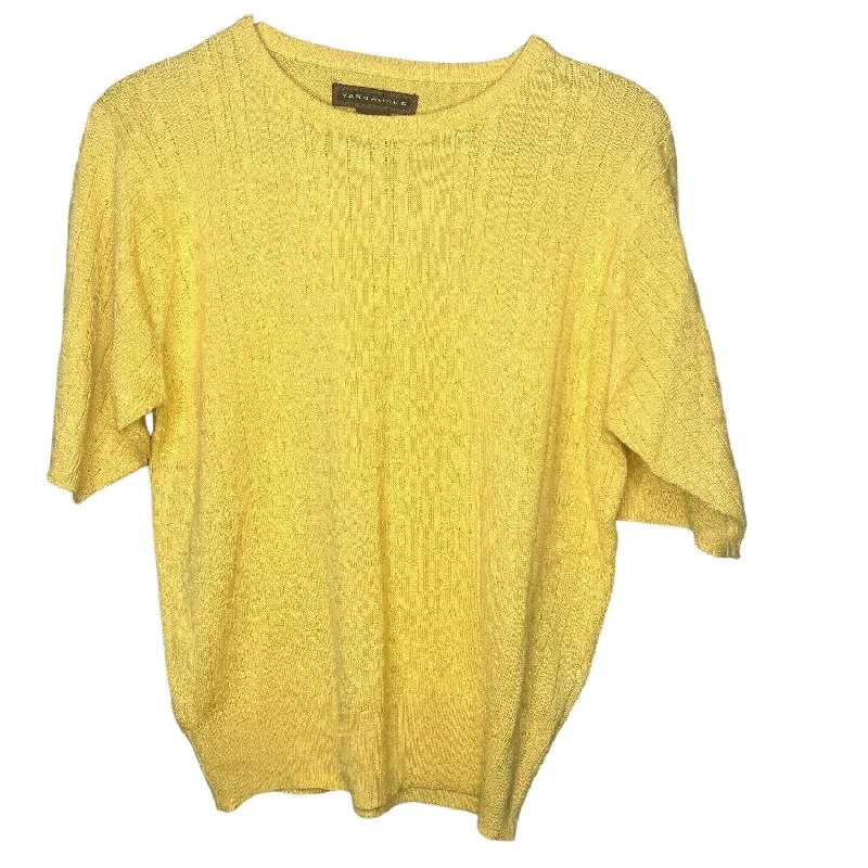 Flash Sale Yarnworks Womens Sz S Short Sleeve Cotton Blend Sweater Yellow Cableknit