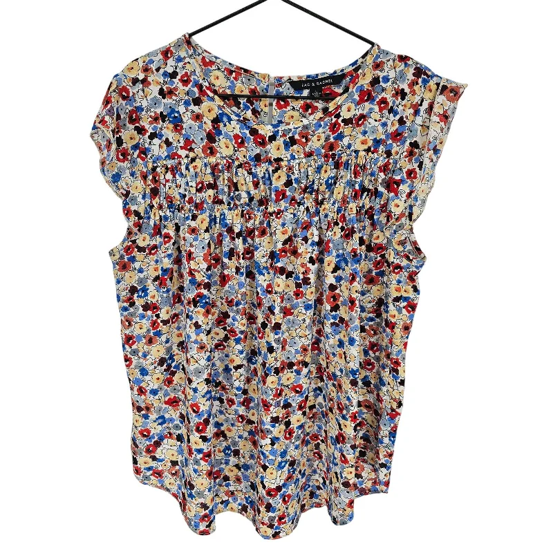 Limited Stock Zac & Rachel Womens Sz L Short Sleeve Blouse Colorful Floral Flutter Sleeve