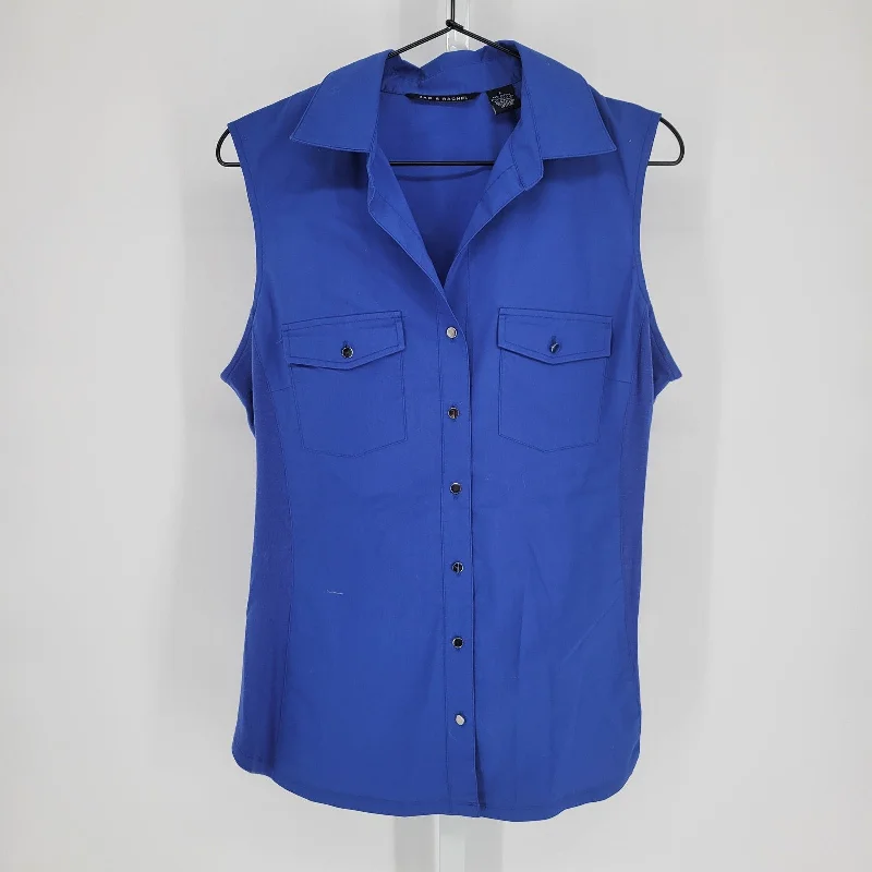 Price Drop Zac & Rachel Womens Sz L Sleeveless Button Up Collared Top Solid Blue