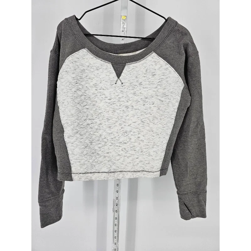 Weekend Deal Zella Active Womens Sz M Cropped Athletic Sweatshirt White Gray Thumbholes