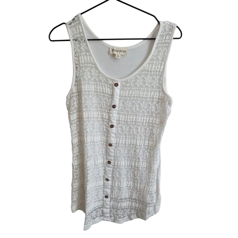 Stock Clearance Zenana Styles Womens Sz M Sleeveless Button Down Top White Lace